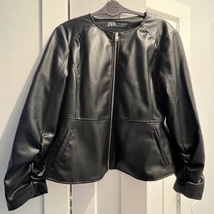 Zara Black Pleather Jacket Coat